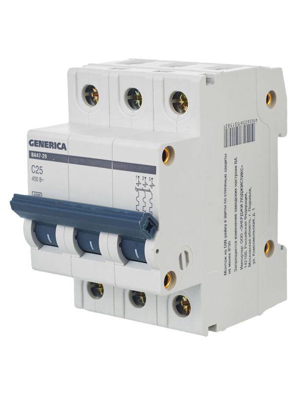  Выключатель автоматический модульный 3п C 25А 4.5кА ВА47-29 GENERICA MVA25-3-025-C фото в каталоге от BTSprom.by
