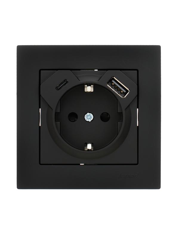  Розетка 1-м СП Vesna с заземл. с заряд. устройством USB + тип C механизм черн. бархат LEZARD 742-4288-181TC фото в каталоге от BTSprom.by