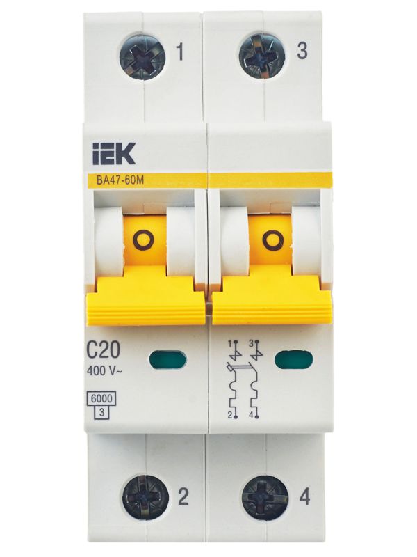  Выключатель автоматический модульный 2п C 20А 6кА ВА47-60M KARAT IEK MVA31-2-020-C фото в каталоге от BTSprom.by