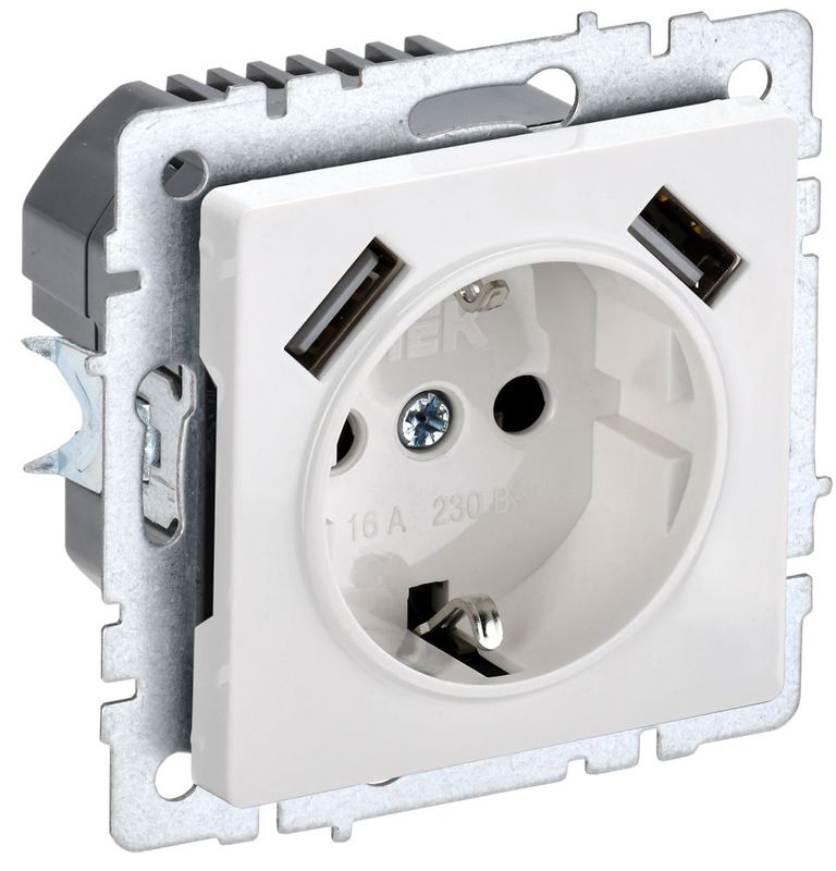 розетка brite рюш10-1-брб 16а с usb a+a 2.1а с заземл. защ. шторки механизм бел. iek br-r14-16-u21-d21-k01 от BTSprom.by