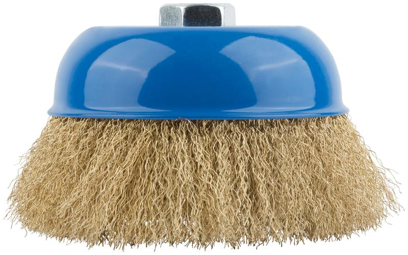  Корщетка тип "чашка" гайка М14 стальная латунированная волнистая проволока 125мм MOS 38944М фото в каталоге от BTSprom.by