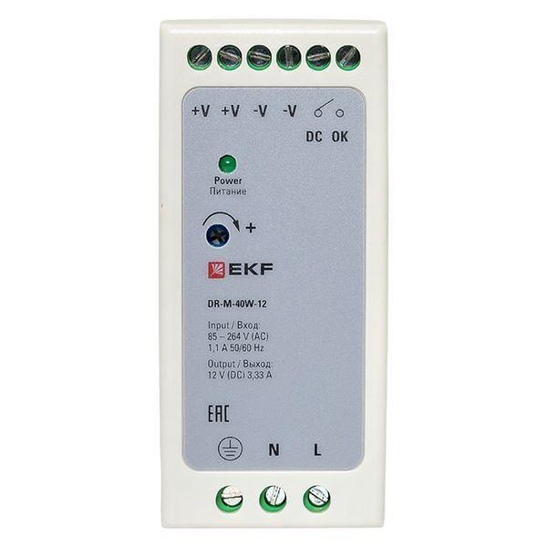  Блок питания на DIN-рейку 40Вт Uвх ~ 220В AC m Uвых - 12В DC постоянного тока EKF DR-M-40W-12 фото в каталоге от BTSprom.by
