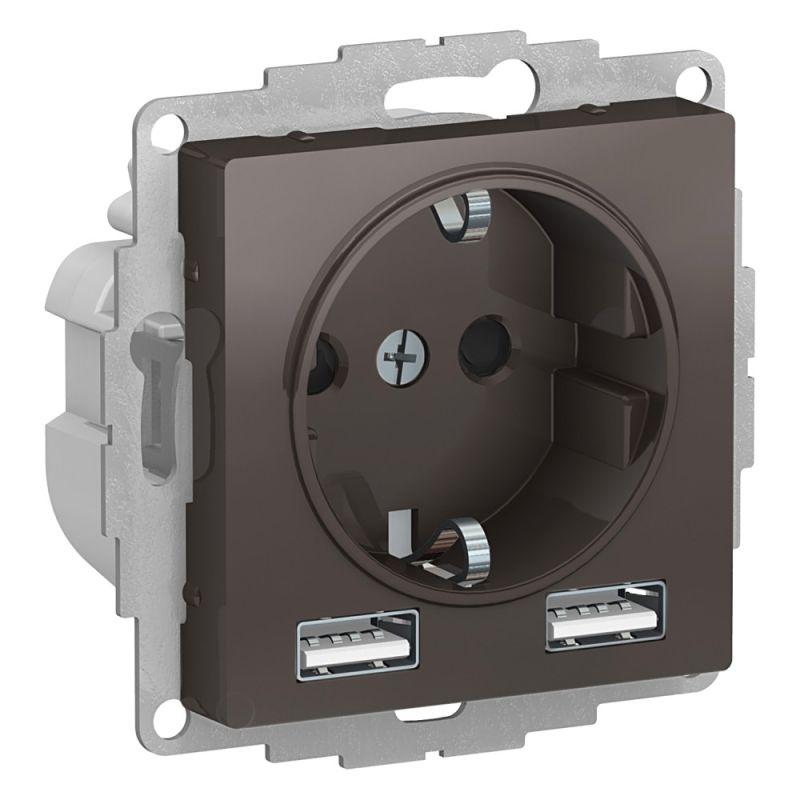 розетка 1-м сп atlasdesign 16а ip20 с 2-мя заряд. устройствами usb тип a+a 5в/2.4а 2х5в/1.2а механизм мокко se atn000630 от BTSprom.by