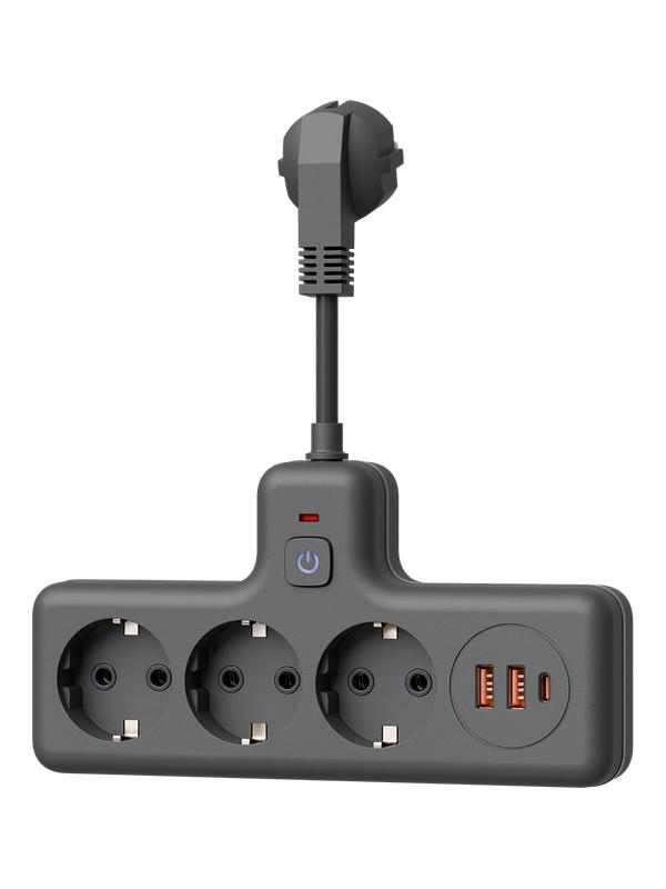 удлинитель с сетевым фильтром 3х0.3м 10а 2usb + 1usbc 2500вт пвс 3х1 компакт черн. космос frksm0.3m-3g(b)usb от BTSprom.by