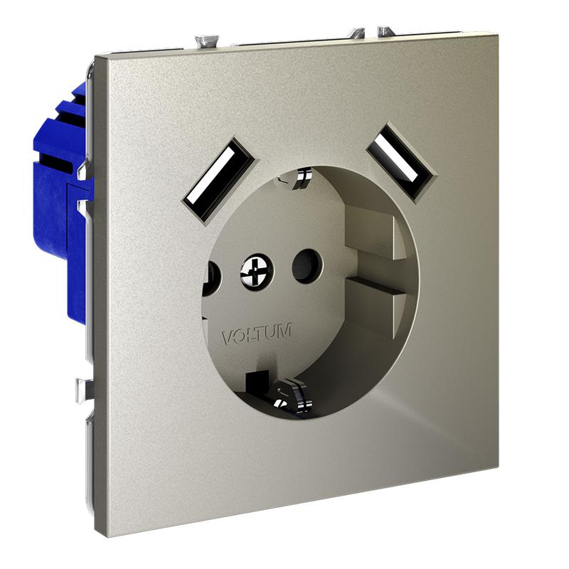  Розетка 1-м СП S70 16А с USB A+A с заземл. защ. шторки механизм шелк Voltum VLS040404 фото в каталоге от BTSprom.by