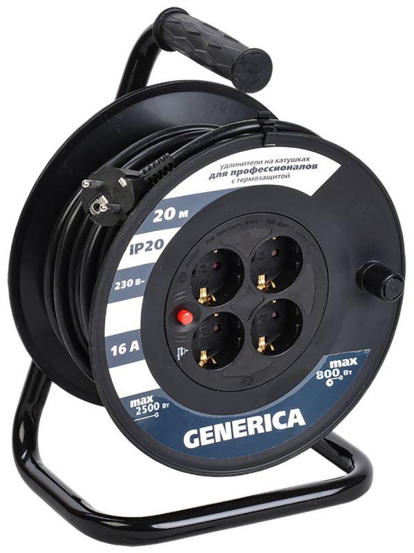 удлинитель на катушке 4х20м 16а ip20 ук20 2p+pe 3х1.5 термозащита generica wkp20-16-04-20-g от BTSprom.by