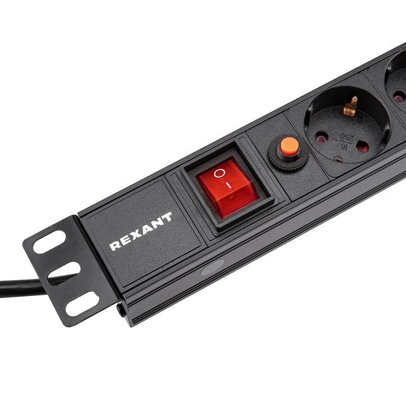  Блок распределения питания PDU 8 розеток СЕЕ 7/4 Schuko 16А выкл. вилка СЕЕ 7/7 горизонт. шнур 2м корпус алюм. Rexant 04-0104-1 фото в каталоге от BTSprom.by