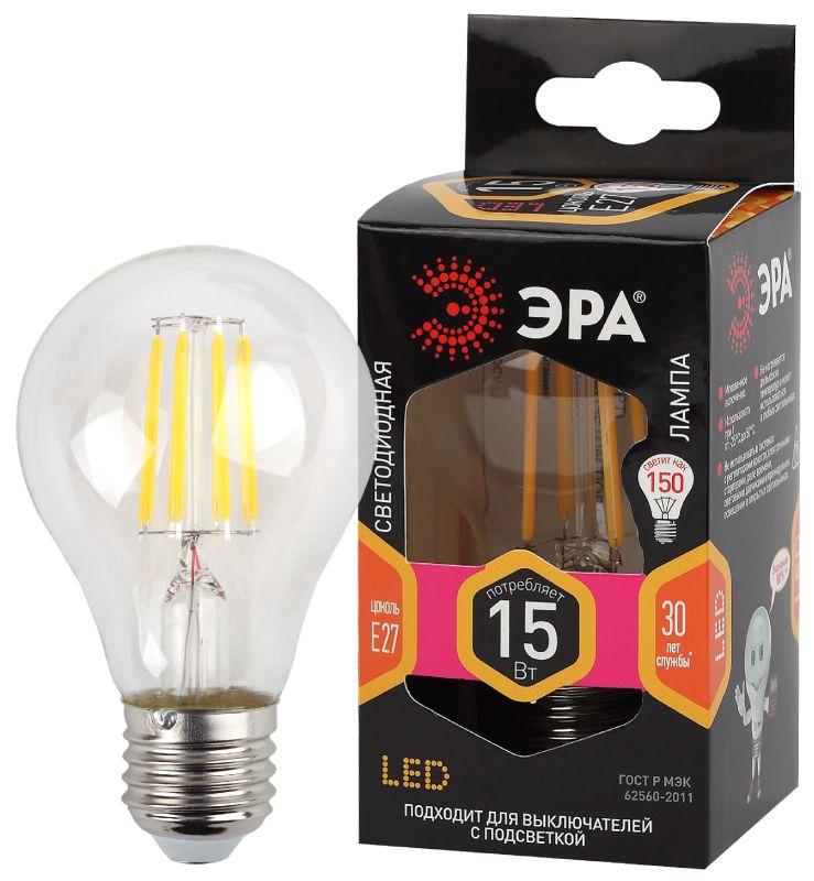 лампа светодиодная филаментная f-led a60-15w-827-e27 a60 15вт груша e27 тепл. бел. эра б0046981 от BTSprom.by