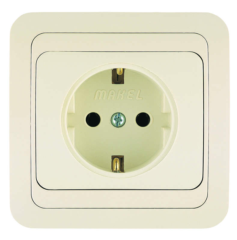 розетка 1-м сп mimoza 16а ip20 с заземл. керамика крем./крем. makel 25008 от BTSprom.by