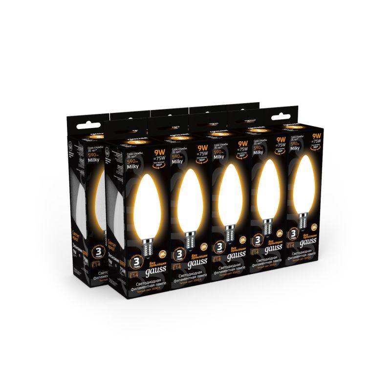 Лампа светодиодная филаментная Black Filament 9Вт свеча матовая 3000К тепл. бел. E14 590лм GAUSS 103201109 фото в каталоге от BTSprom.by