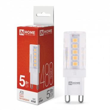 лампа светодиодная led-jcd 5вт капсульная прозрачная 4000к нейтр. бел. g9 480лм 230в in home 4690612036328 от BTSprom.by