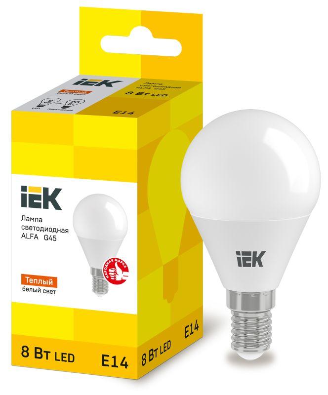 лампа светодиодная alfa 8вт g45 шар 3000к e14 230в (6шт) iek lla-g45-8-230-30-e14-6 от BTSprom.by