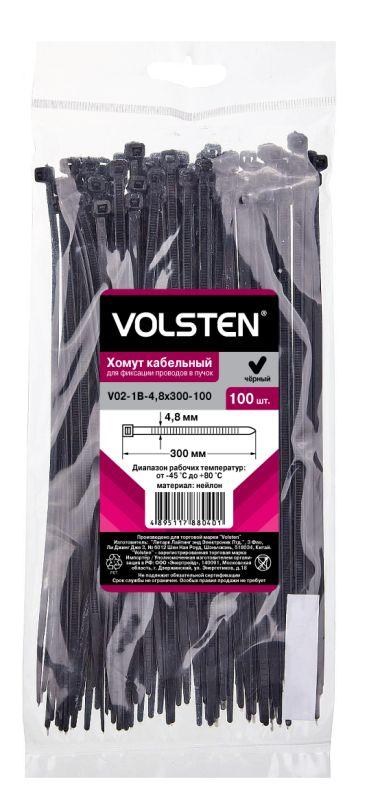 хомут v02-1b-4.8х300-100 4.8х300 нейл. черн. (уп.100шт) volsten 12965 от BTSprom.by