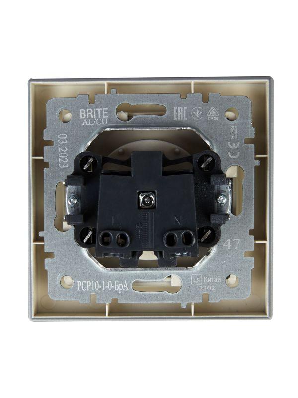  Розетка СП BRITE РСР10-1-0-БрА 10А в сборе без заземл. без защ. шторок алюм. IEK BR-R10-10-K47-F фото в каталоге от BTSprom.by