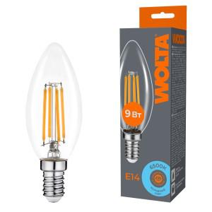 лампа светодиодная filament c35 9вт свеча прозрачная 6500к e14 810лм wolta wf-c35-9w6ke14 от BTSprom.by