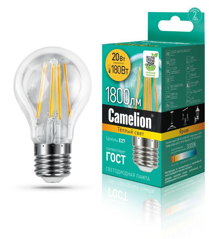 лампа светодиодная филаментная led20-a60-fl/830/e27 20вт 220в camelion 13718 от BTSprom.by