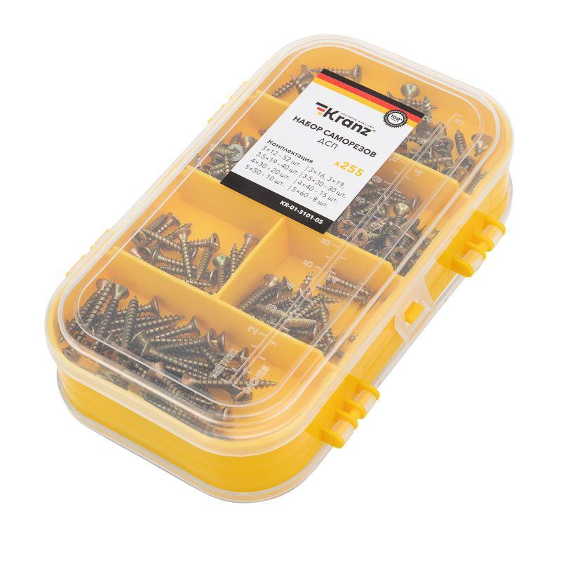 набор саморезов для дсп 255шт пластик. коробка kranz kr-01-3101-05 от BTSprom.by