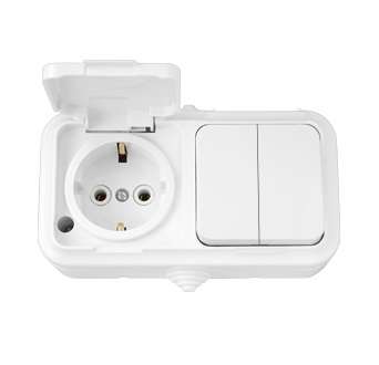блок оп (розетка с заземл. + 2-кл. выкл.) ip44 бел. bylectrica 2в-рц-659 от BTSprom.by