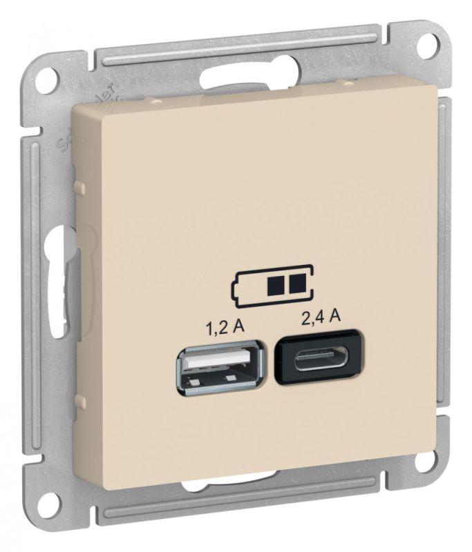 розетка usb atlasdesign тип a+c 5в/2.4а 2х5в/1.2а механизм беж. se atn000239 от BTSprom.by