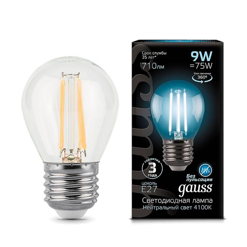 лампа светодиодная филаментная black filament 9вт p45 шар 4100к нейтр. бел. e27 710лм gauss 105802209 от BTSprom.by