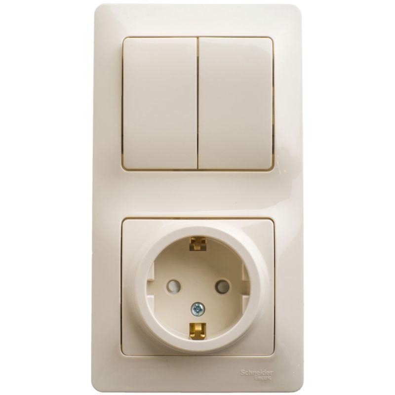 блок комбинированный glossa (розетка защ. шторки с заземл.+ 2-кл. выкл.) беж. se gsl000274 от BTSprom.by