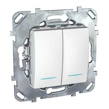  Выключатель 2-кл. 2мод. СП Unica 10А IP20 (2х(сх. 1а)) с подсветкой механизм бел. SchE MGU5.0101.18NZD фото в каталоге от BTSprom.by