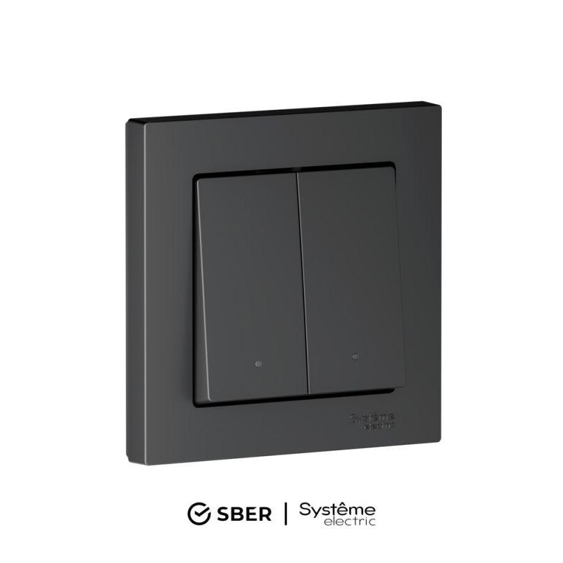 выключатель 2-кл. atlasdesign smart 10а (сх. 5) l+n с подсветкой zigbee механизм карбон se atn001053z от BTSprom.by