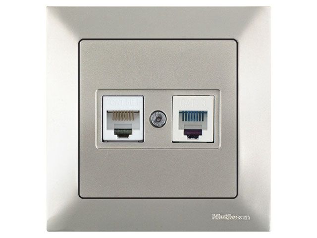 розетка телефонная + компьютерная (rj12+cat5e, скрытая) титан, daria, mutlusan (cat-3 (rj 12)   4-pin + (rj 45) 8-pin) 2120 139 0183 от BTSprom.by