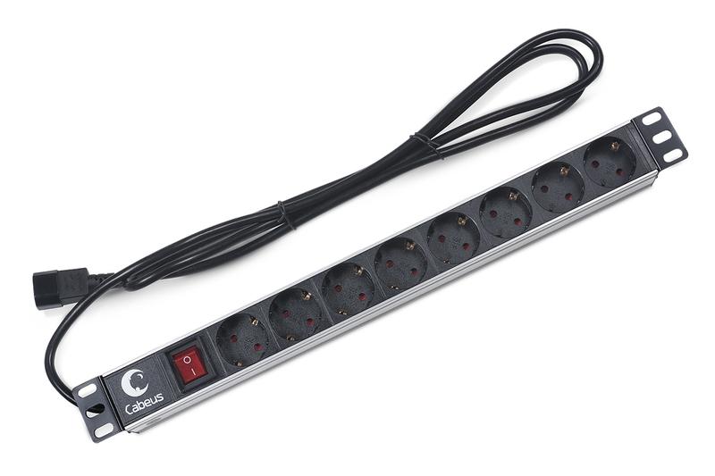 блок евророзеток c14 pdu-8p-2iec для 19дюйм шкафов горизонт. 8 розеток 10а выкл. алюмин. корпус шнур 2м вилка iec 320 cabeus 7070c от BTSprom.by