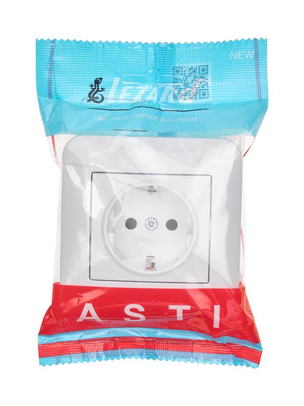  Розетка 1-м СП ASTI 16А IP20 с заземл. защ. шторки термопласт в сборе бел. LEZARD 7081-0202-124B фото в каталоге от BTSprom.by