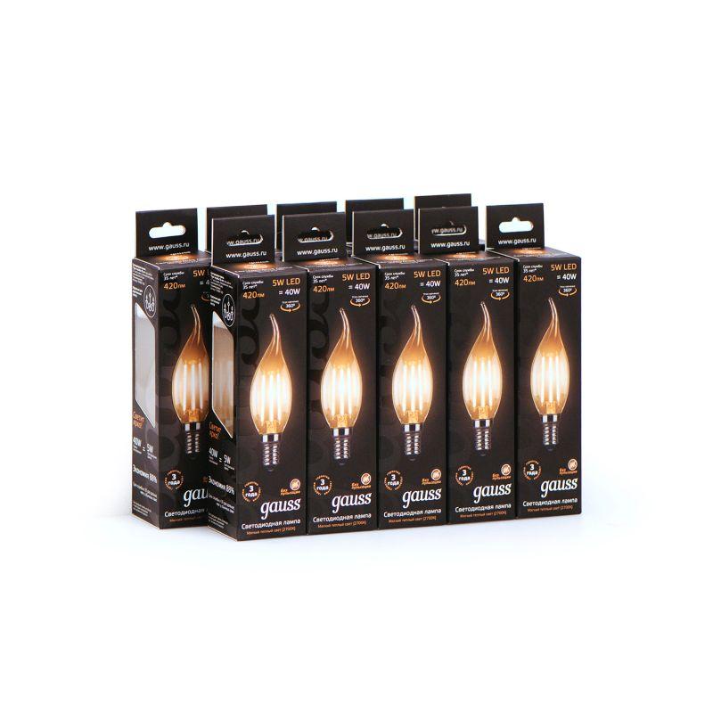 Лампа светодиодная филаментная Black Filament 5Вт свеча на ветру 2700К тепл. бел. E14 420лм GAUSS 104801105 фото в каталоге от BTSprom.by