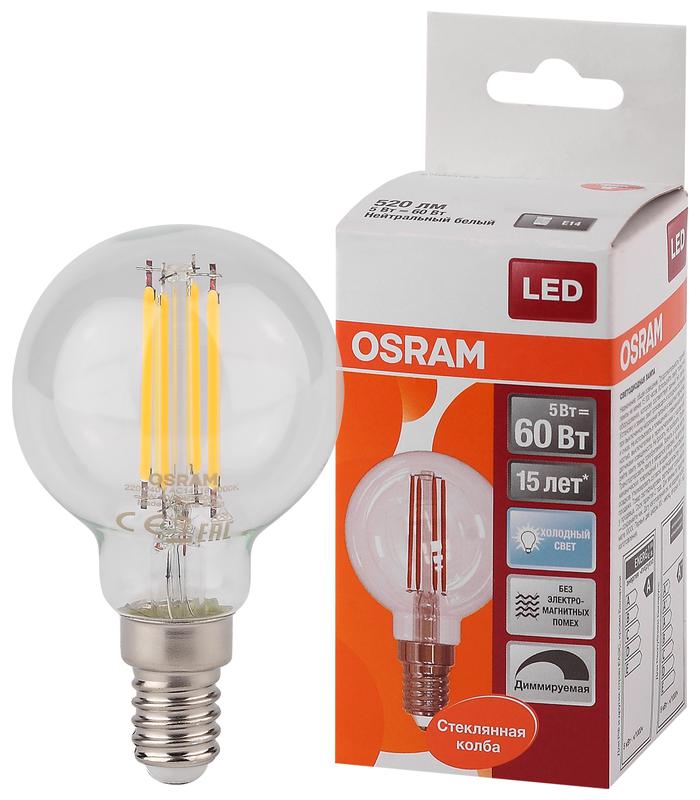 лампа светодиодная филаментная ls cl p60d 5w/840 fil e14 230в osram 4058075230446 от BTSprom.by