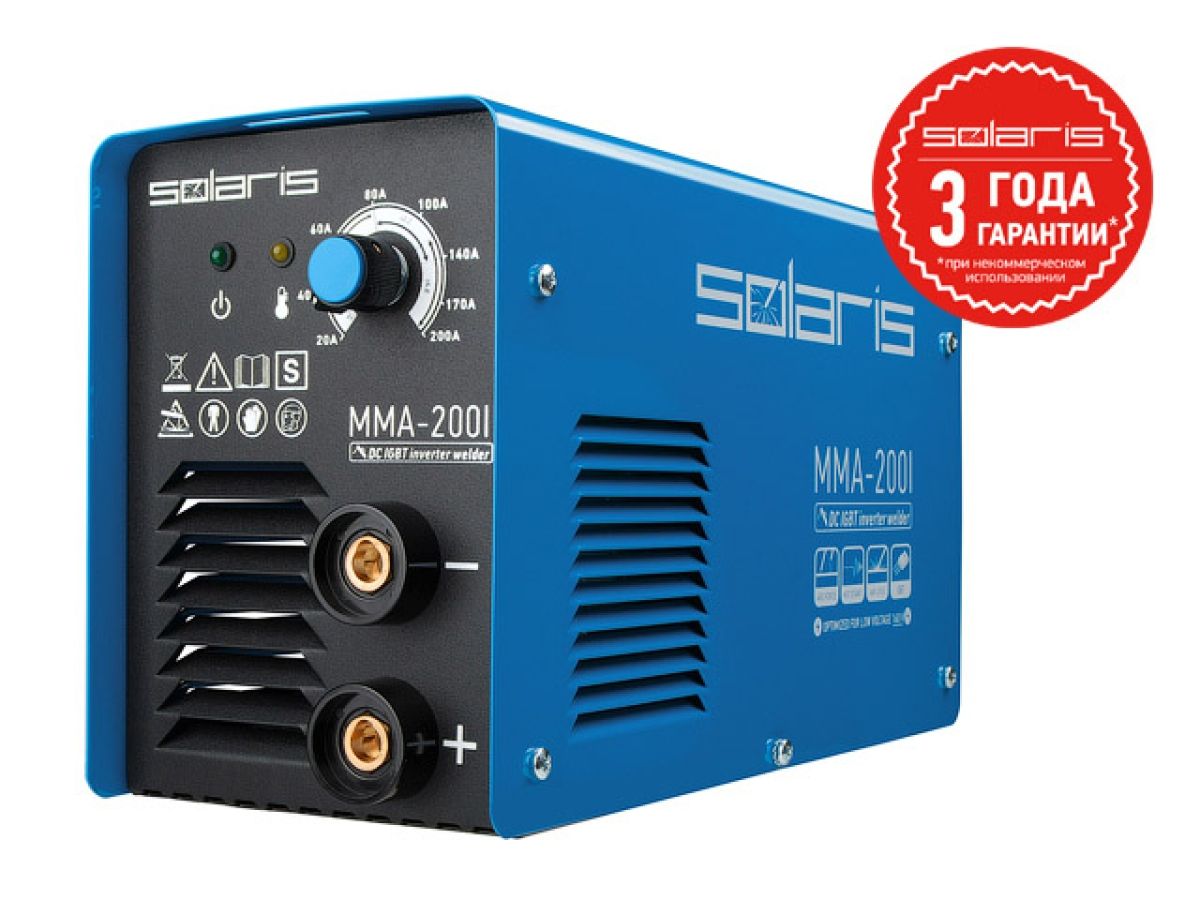инвертор сварочный solaris mma-200i (230в, 20-200 а, 70в, электроды диам. 1.6-4.0 мм, вес 3.4 кг) mma-200i от BTSprom.by