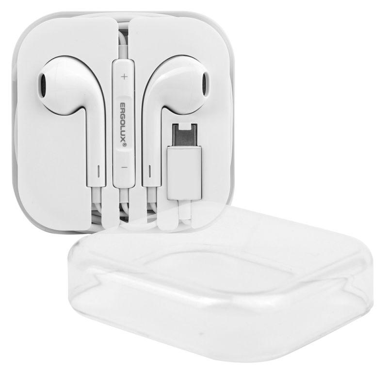  Наушники вкладыши с микрофоном ELX-WHP03-C01 проводные Type-C 1.2м коробка+бокс бел. ERGOLUX 15284 фото в каталоге от BTSprom.by