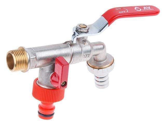 кран водоразборный 1/2" нар. настенный со штуцером, av engineering (вход 1/2" х выход 3/4" х выход 3/4") ave167003 от BTSprom.by