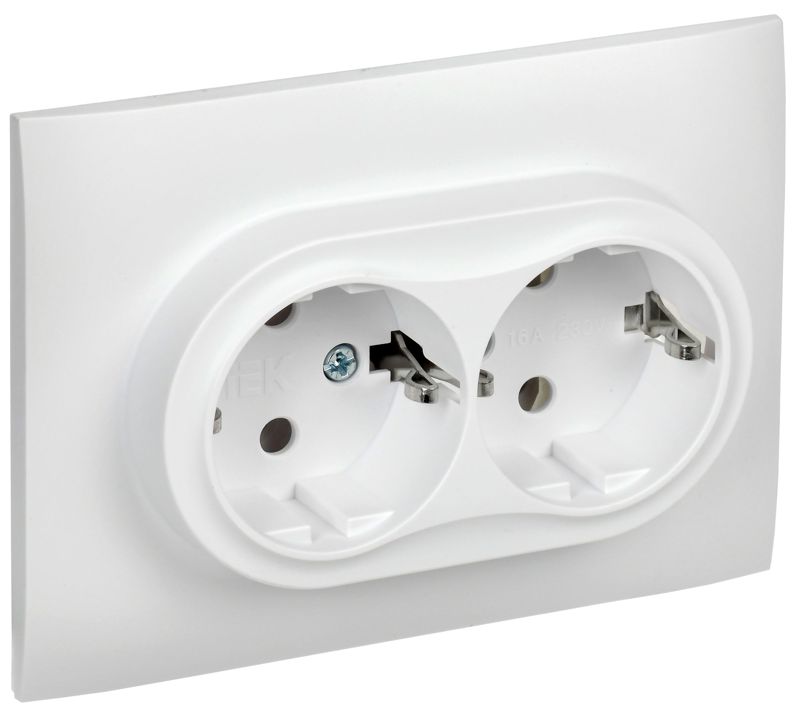 розетка 2-м skandy 16а с заземл. без защ. шторок в сборе sk-r08w арктич. бел. iek sk-r21-16-k01-f от BTSprom.by