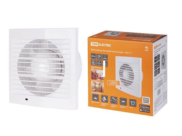 вентилятор бытовой настенный, 150 с-т, таймер, белый, tdm sq1807-2003 от BTSprom.by