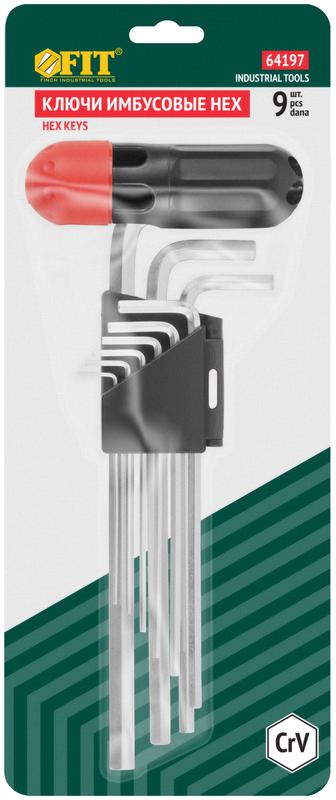  Набор ключей шестигранных длинные (15-10мм) CrV 9шт с пластик.Т-обр.ручкой FIT 64197 фото в каталоге от BTSprom.by
