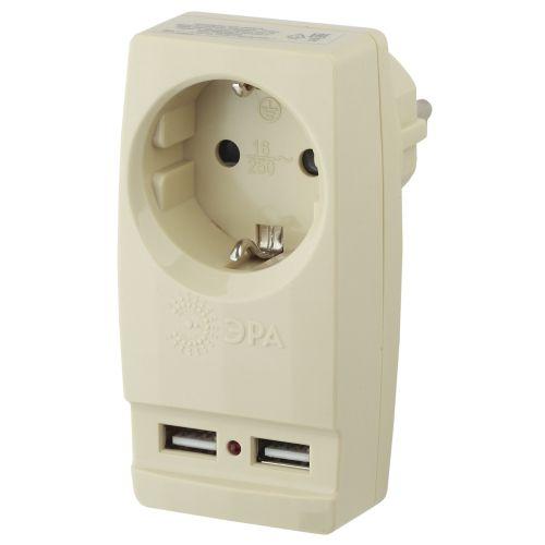 разветвитель электрический 1-м 16а sp-1e-usb-i 2usb с заземл. сл. кость эра б0027836 от BTSprom.by