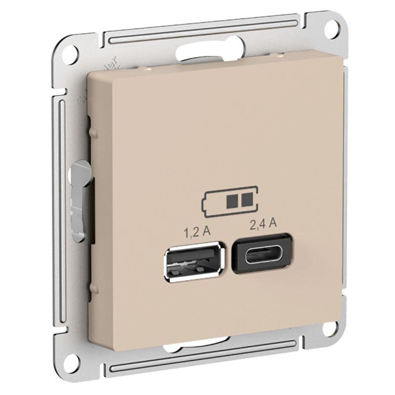 розетка usb atlasdesign тип a+c 5в/2.4а 2х5в/1.2а механизм песочн. se atn001239 от BTSprom.by