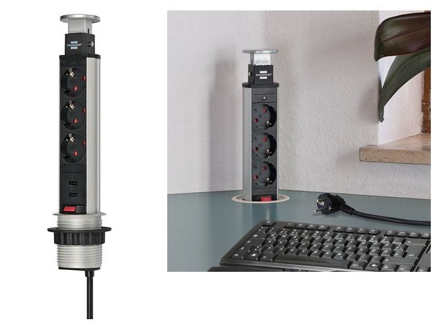 удлинитель-башня 2м tower-power (3 роз, 2 usb, h05vv-f 3g1.5) brennenstuhl (встраиваемый в столешницу, вертикальный выдвижной настольный удлинитель для постоянного монтажа) 1396200013 от BTSprom.by