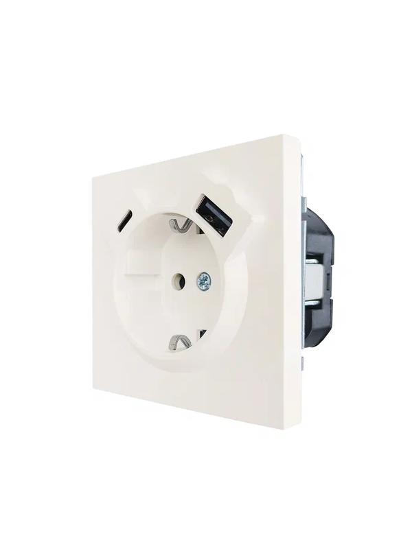  Розетка 1-мест. с/з Type-C+USB разъем СП ZIMA IP20 слон. кость LEZARD 704-9088-181TC фото в каталоге от BTSprom.by