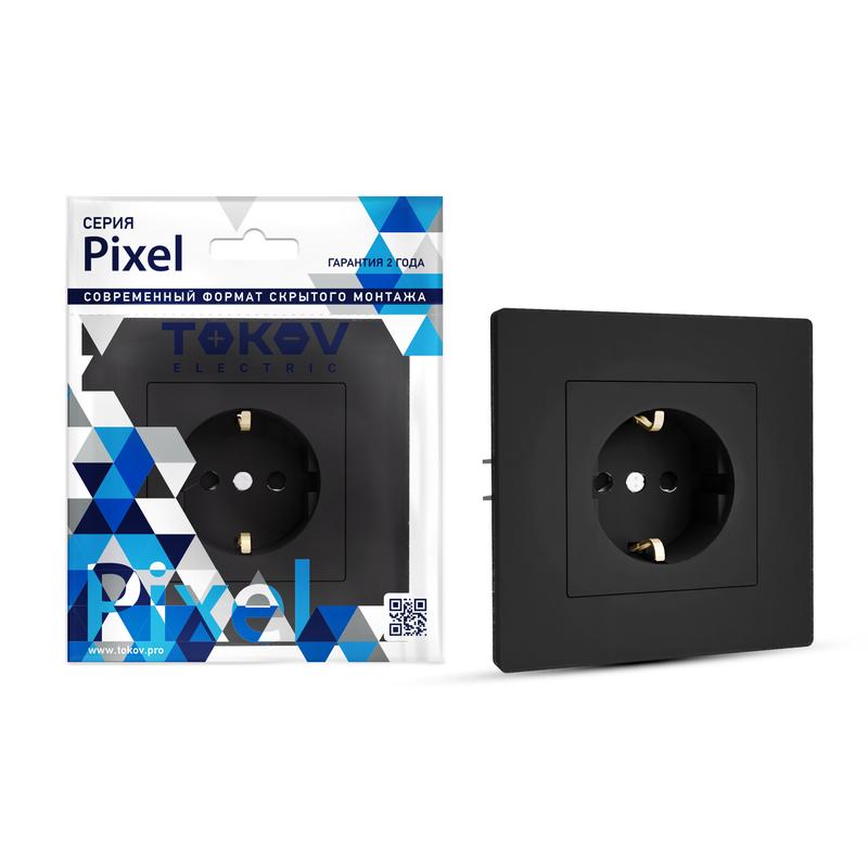 розетка 1-м сп pixel 16а ip20 с заземл. защ. шторки в сборе карбон tokov electric tke-px-r1fzsf-c14 от BTSprom.by
