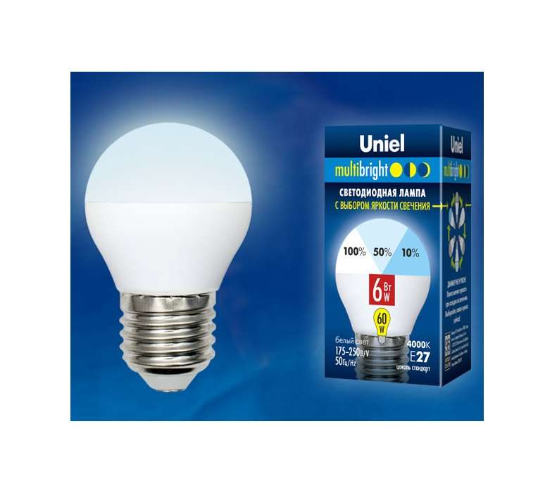 лампа светодиодная led-g45-6w/nw/e27 /fr/mb plm11wh multibright 6вт шар матовая 4000к нейтр. бел. e27 100-50-10 (упак. картон) uniel ul-00002378 от BTSprom.by