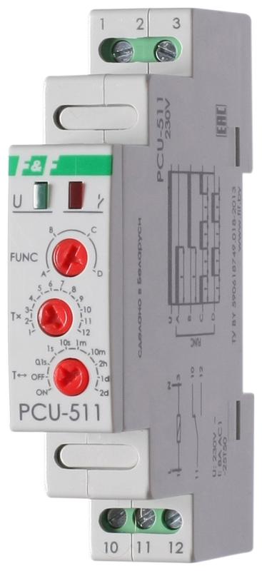 реле времени pcu-511 8а 230в 1 перекл. ip20 многофункц. монтаж на din-рейке f&f ea02.001.010 от BTSprom.by