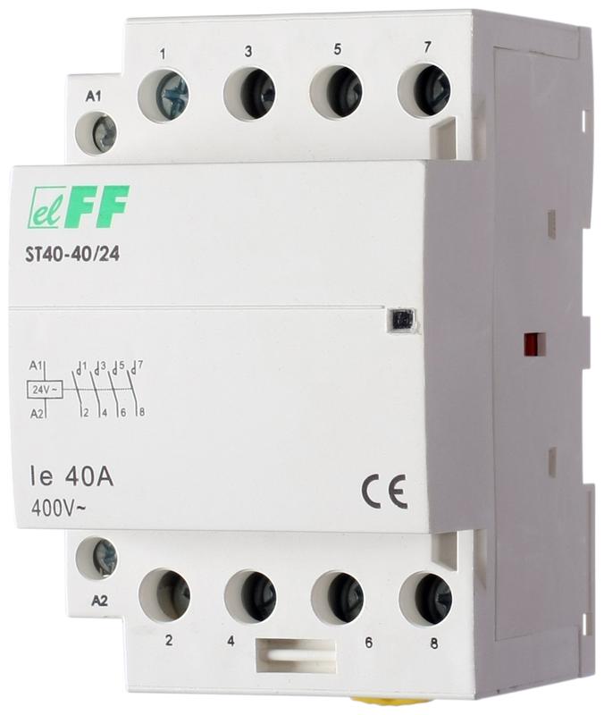 контактор st40-40/24 (4no 6.4вт 3 модуля монтаж на din-рейке 24в ac 40а ip20) f&f ea13.001.010 от BTSprom.by