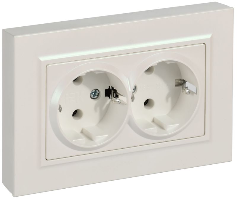 розетка 2-м сп brite рспл12-3-брж 16а в сборе с заземл. без защ. шторок плоская жемчуж. iek br-r27-16-k36-f от BTSprom.by