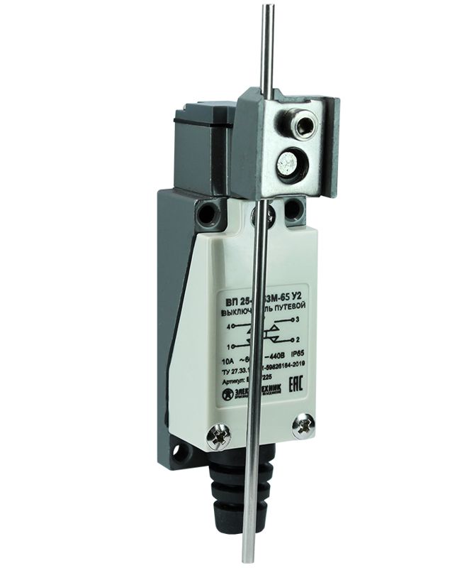 выключатель путевой вп 25-2153м-65 у2 1но+1нз 3а ip65 круглый стальной рычаг регулир. по длине безинерцион. 21х56мм электротехник et007225 от BTSprom.by
