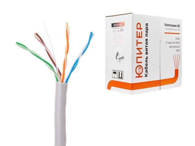 кабель витая пара u/utp cat5e 4х2х24awg (0.51мм) 305м, медь, внутр. (пвх) юпитер (юпитер) jp3000 от BTSprom.by