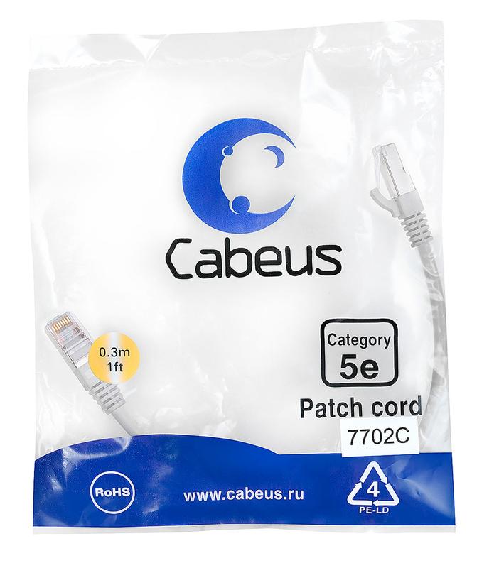 патч-корд f/utp кат.5e pc-ftp-rj45-cat.5e-0.3m 2xrj45/8p8c экранир. pvc 0.3м сер. cabeus 7702c от BTSprom.by